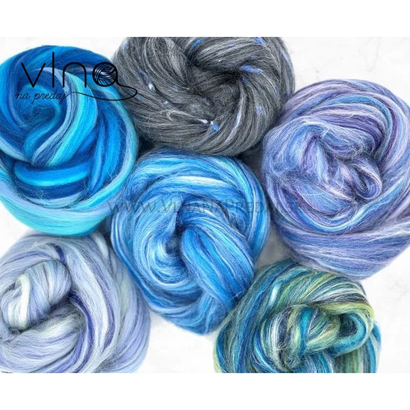 Mix farebných kúskov vlny na plstenie/pradenie 6x25g