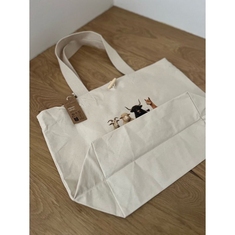 Canvas Button Bag with Animal Print